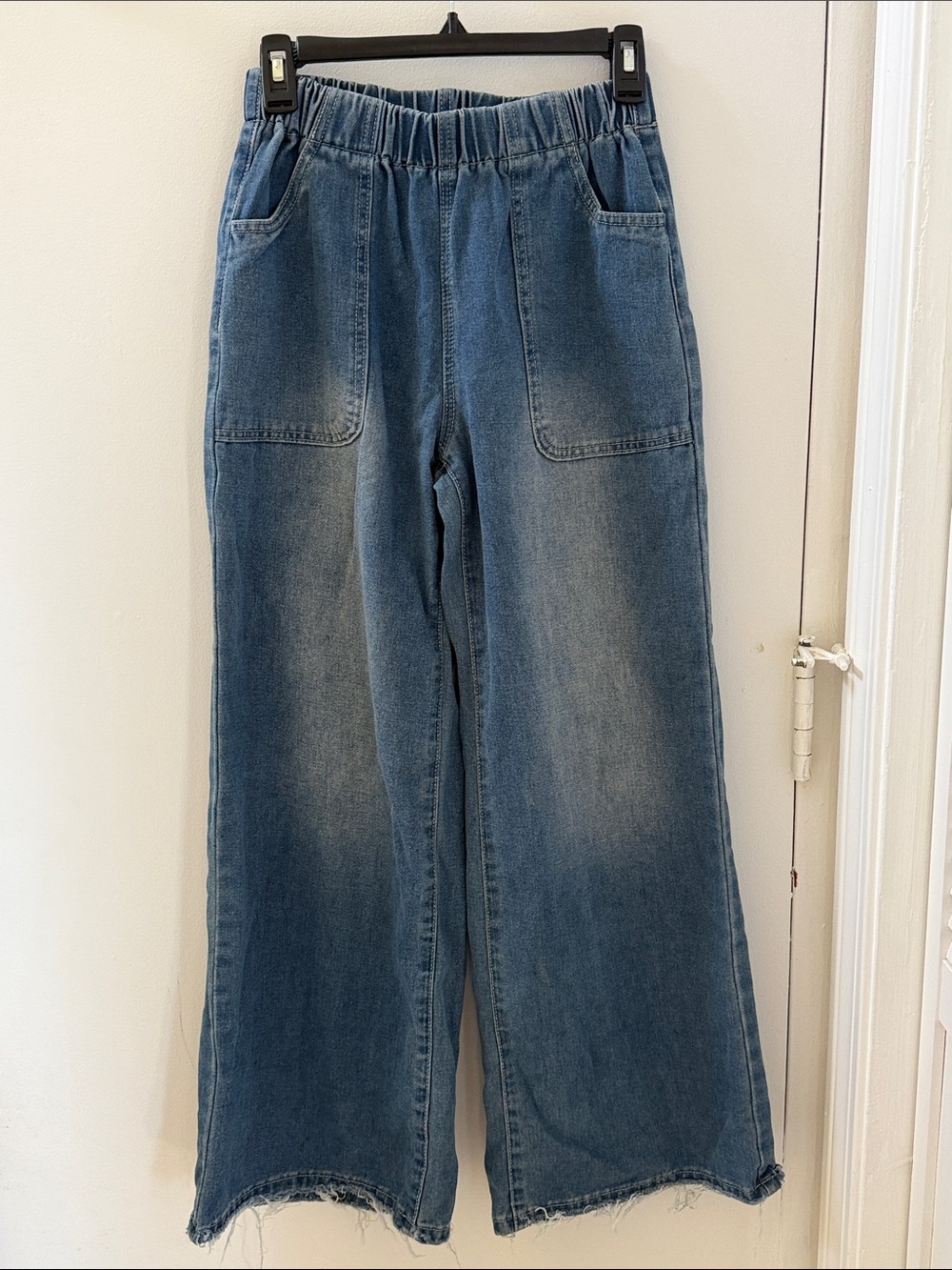 SHEIN Blue Wide Leg Flare Jeans with Elastic Waist